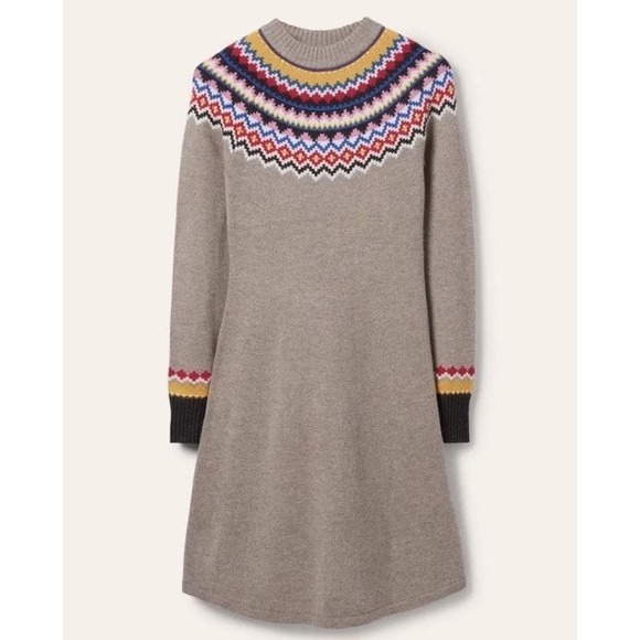 Boden Dresses & Skirts - Boden Fair Isle Knit Midi Sweater Dress Wool Alpaca Nordic Melange Taupe Size 2